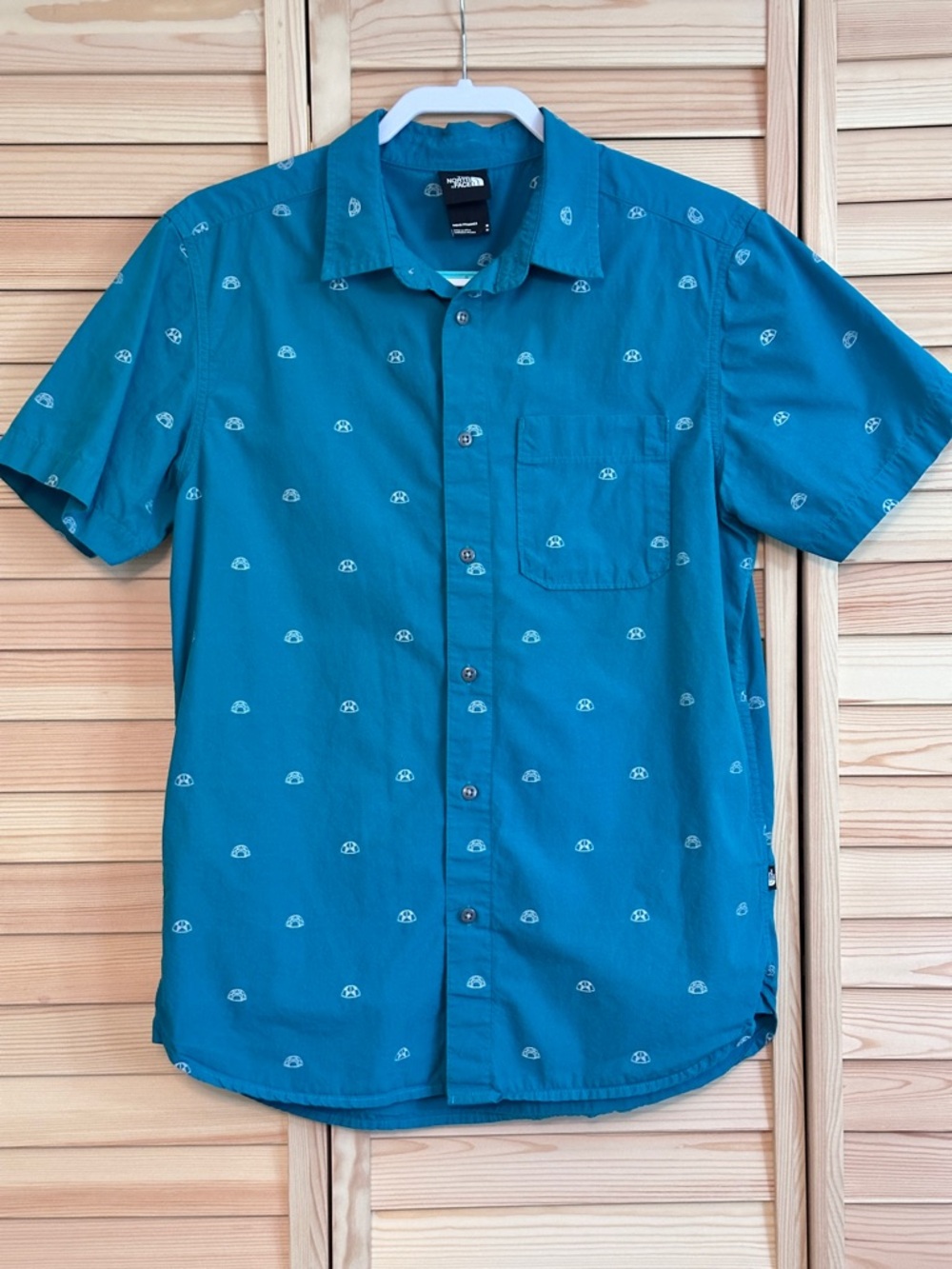 The North Face Teal Short Sleeve Baytrail‎ Jacq Shirt Tent Print Men Medium